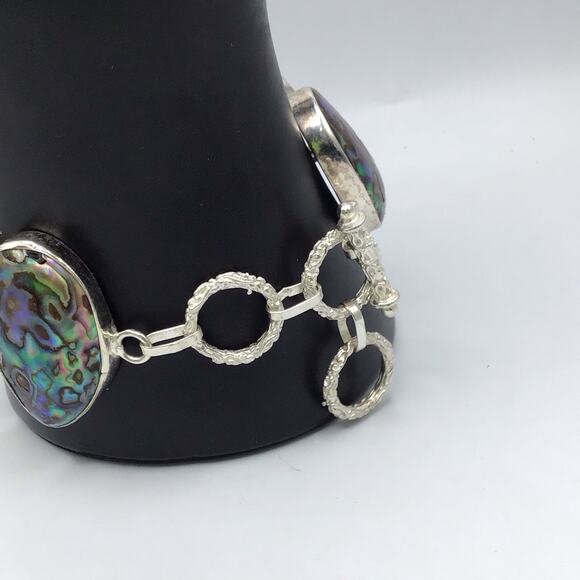 Sterling Silver Abalone Peridot Bracelet 925 Adjustable up to 8" - Picture 8 of 12